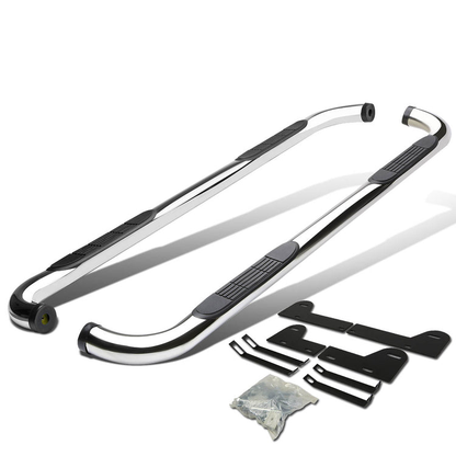 ESTRIBOS 3" - ROUND - 90 DEG - 02-08 DODGE RAM 1500 / 03-08 DODGE RAM 2500, 3500 - QUAD CAB - SILVER