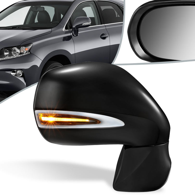 RETROVISOR MIRROR - OEM - 10-12 LEXUS RX350, RX450H - POWERED - HEATED - W/ SIGNAL LIGHT - W/ MEMORY - W/ PUDDLE LIGHT - FOLDING - BLACK MATERIAL - RIGHT