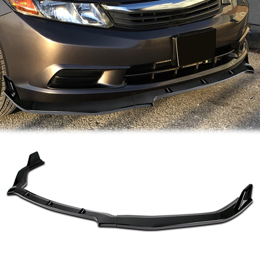 LIP FRONTAL 12 HONDA CIVIC 4DR - REQUIRES DRILLING BUMPER FOR INSTALLATION - 3PC - PAINTED GLOSS BLACK