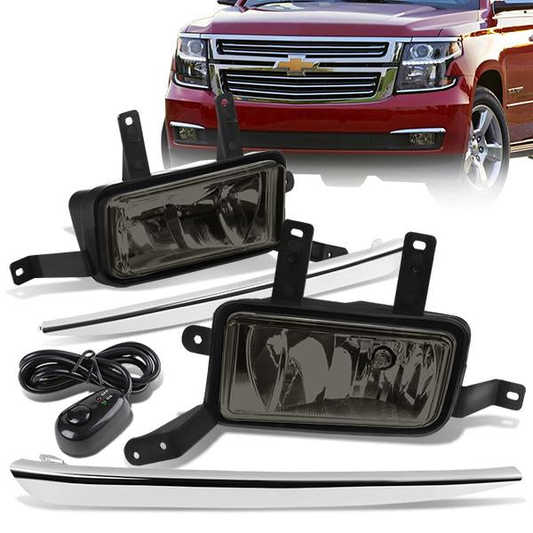 FAROS DE NIEBLA 15-20 CHEVY TAHOE, SUBURBAN / 16-19 SUBURBAN 3500HD - WITH SWITCH, CHROME TRIM BEZEL - 5202 BULB - SMOKE