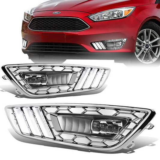 FAROS DE NIEBLA 15-17 FORD FOCUS 4-DR - DOES NOT FIT ELECTRIC MODELS - LED DRL - W/ BEZEL - NO SWITCH - CHROME / WHITE