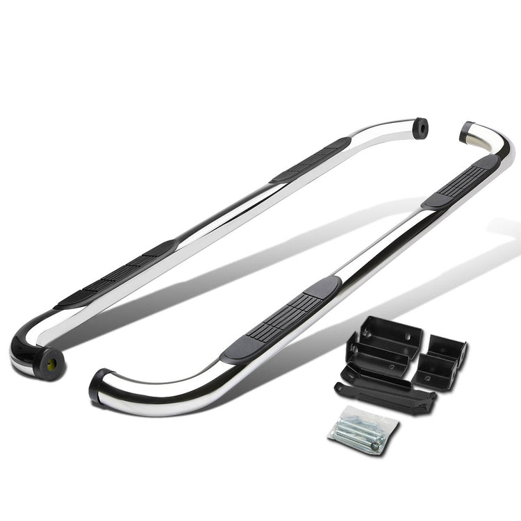 ESTRIBOS 3" - ROUND - 90 DEG - 99-16 CHEVY SILVERADO, GMC SIERRA - EXTENDED CAB - SILVER