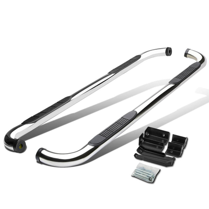 ESTRIBOS 3" - ROUND - 90 DEG - 99-16 CHEVY SILVERADO, GMC SIERRA - EXTENDED CAB - SILVER