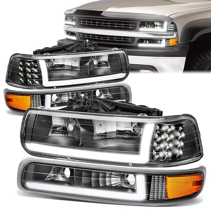 FAROS 99-02 CHEVY SILVERADO 1500, 2500 / 01-02 CHEVY SILVERADO 1500HD, SILVERADO 2500HD, SILVERADO 3500 / 00-06 CHEVY SUBURBAN 1500, SUBURBAN 2500, TAHOE - LED DRL - DRL REQUIRES WIRING INTO EXISTING LIGHTING HARNESS - 4PC - BLACK HOUSING / AMBER CORNER