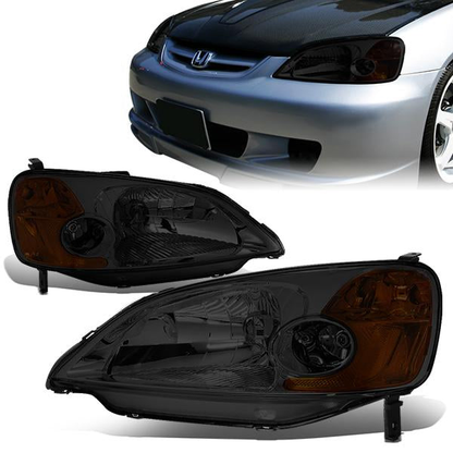 FAROS 01-03 HONDA CIVIC 2/4-DOOR - H4 LOW BEAM / HIGH BEAM - SMOKE HOUSING / AMBER CORNER