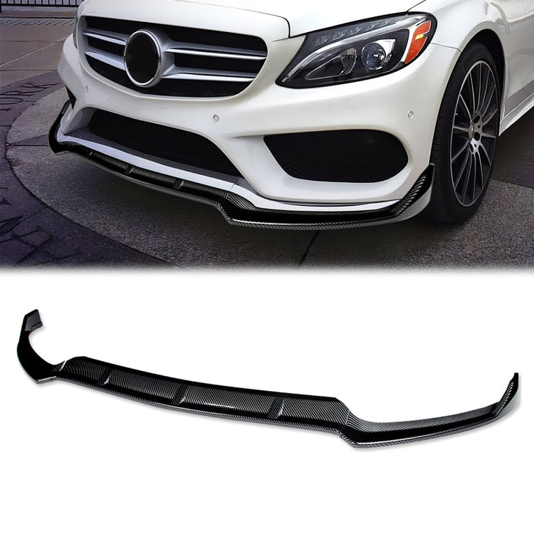 LIP FRONTAL 15 MERCEDES BENZ C400 / 15-18 W205 SPORT, C63 AMG, C180, C200, C250, C300, C350 / 2016 C450 AMG / 16-18 C350E / 17-18 C400 - REQUIRES DRILLING BUMPER FOR INSTALLATION - 3PC - CARBON FIBER LOOK