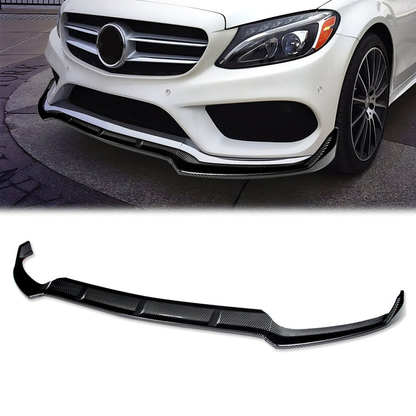 LIP FRONTAL 15 MERCEDES BENZ C400 / 15-18 W205 SPORT, C63 AMG, C180, C200, C250, C300, C350 / 2016 C450 AMG / 16-18 C350E / 17-18 C400 - REQUIRES DRILLING BUMPER FOR INSTALLATION - 3PC - CARBON FIBER LOOK