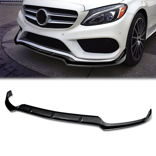 LIP FRONTAL 15 MERCEDES BENZ C400 / 15-18 W205 SPORT, C63 AMG, C180, C200, C250, C300, C350 / 2016 C450 AMG / 16-18 C350E / 17-18 C400 - REQUIRES DRILLING BUMPER FOR INSTALLATION - 3PC - CARBON FIBER LOOK