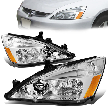 FAROS 03-07 HONDA ACCORD 2/4-DOOR - 9006 LOW BEAM / 9005 HIGH BEAM - CHROME HOUSING / AMBER CORNER