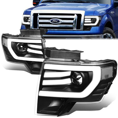 FAROS 09-14 FORD F-150 - FITS HALOGEN HEADLIGHT MODELS ONLY - 3D - LED - PROJECTOR - BLACK HOUSING / CLEAR CORNER - H7 LOW / HIGH BEAM / 3157A SIGNAL 194 MARKER