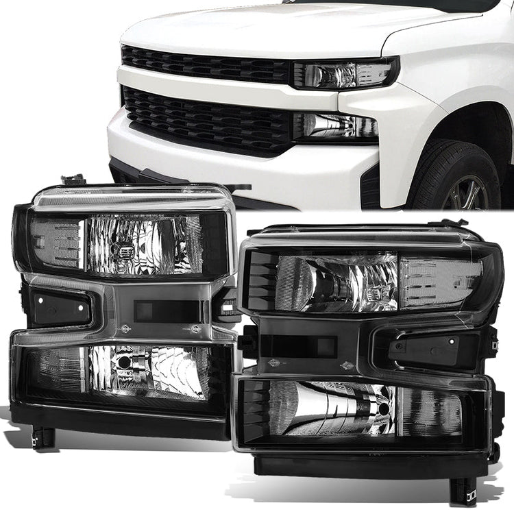 FAROS 19-21 CHEVROLET SILVERADO 1500 - FITS WT/CUSTOM/CUSTOM TRAIL BOSS MODEL ONLY - EXCLUDES LED HEADLIGHT MODELS - ONLY FITS MODELS WITH FACTORY HALOGEN HEADLIGHTS - OE STYLE - BLACK HOUSING / CLEAR CORNER - H11 LOW BEAM / 9005 HIGH BEAM