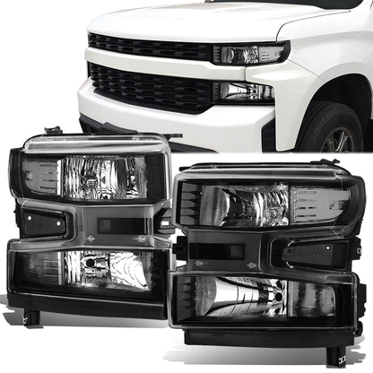 FAROS 19-21 CHEVROLET SILVERADO 1500 - FITS WT/CUSTOM/CUSTOM TRAIL BOSS MODEL ONLY - EXCLUDES LED HEADLIGHT MODELS - ONLY FITS MODELS WITH FACTORY HALOGEN HEADLIGHTS - OE STYLE - BLACK HOUSING / CLEAR CORNER - H11 LOW BEAM / 9005 HIGH BEAM
