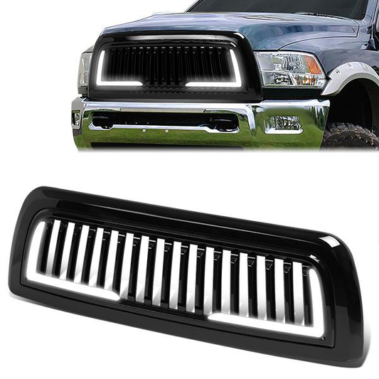 PARRILLA GRILLE - 10-18 DODGE RAM 2500, 3500 - VERTICAL FENCE STYLE - W/ LED DRL LIGHT - LED'S REQUIRE WIRING INTO EXISTING LIGHTING - BLACK