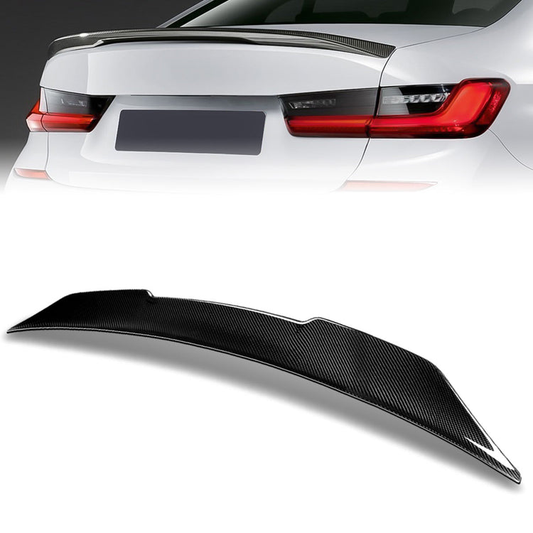 SPOILER CAR TRUNK SPOILER - 22 BMW 320I / 19-22 BMW 330I / 19-22 BMW 330I XDRIVE / 20-22 BMW 330E / 21-22 BMW 330E XDRIVE / 20-22 BMW M340I XDRIVE / 20-22  BMW M340I - FITS SEDAN MODELS ONLY - CARBON FIBER BLACK