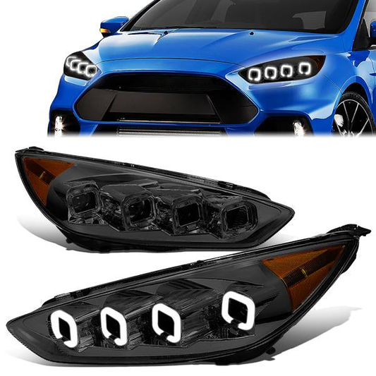 FAROS 15-18 FORD FOCUS - FITS MODELS WITH HALOGEN HEADLIGHTS ONLY - FITS MODELS WITHOUT LED DRL - SEQUENTIAL HALO - PROJECTOR HIGH / LOW BEAM - SMOKE HOUSING / AMBER CORNER