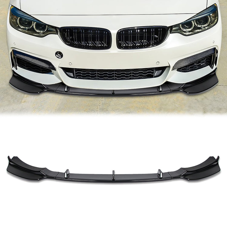 LIP FRONTAL 14-16 BMW 428I / 15-16 428I GRAN COUPE / 17-19 430I / 18-19 430I GRAN COUPE - FITS SPORT, M-SPORT MODEL ONLY - REQUIRES DRILLING BUMPER FOR INSTALLATION - 3PC - PAINTED GLOSS BLACK