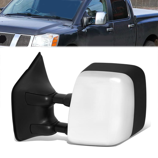 RETROVISOR MIRROR - OE STYLE - NISSAN TITAN 04-05 - WITH POWER WITH HEATED GLASS DUAL ARM CHROME COVER - DRIVER SIDE - SMOOTH - BLACK / CHROME