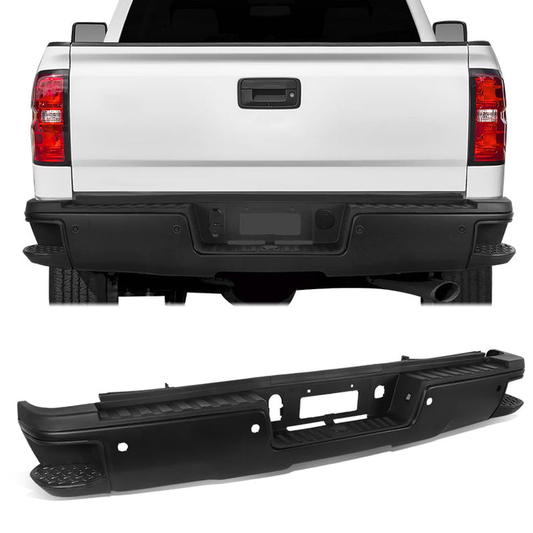 DEFENSA TRASERA 15-19 SILVERADO SIERRA 2500 3500?BLACK WITH SENSOR HOLE?WITHOUT HITCH DRAW BAR?