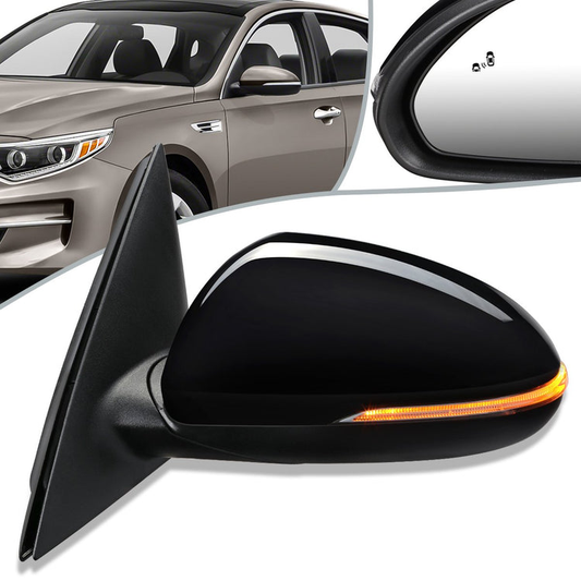 RETROVISOR MIRROR - OEM - 11-15 KIA OPTIMA - POWERED - HEATED - W/ SIGNAL LIGHT - W/ BSD - FOLDING - BLACK MATERIAL - LEFT