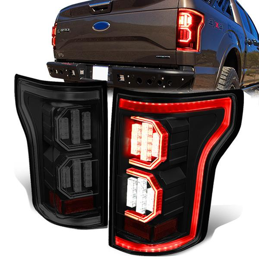 FAROS TRASEROS 15-17 FORD F-150 - 3D STRIP - TRON STYLE - LED - BLACK / SMOKE