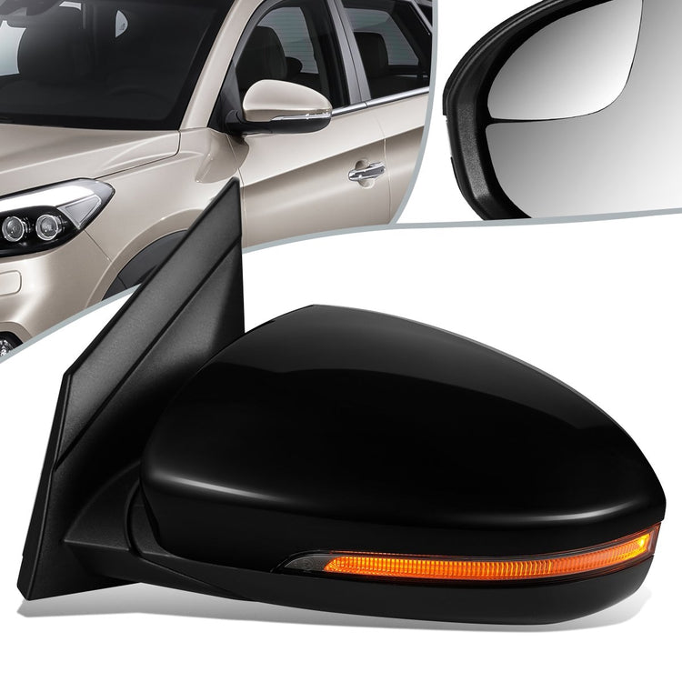 RETROVISOR MIRROR - OEM - 16-18 HYUNDAI TUCSON - POWERED - HEATED - W/ SIGNAL LIGHT - W/ SPOTTER GLASS - BLACK MATERIAL - LEFT