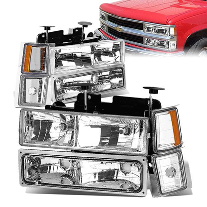 FAROS 94-98 CHEVY C10 2/4-DOOR - 8PC - CHROME HOUSING / AMBER CORNER - 9006 LOW BEAM / 9005 HIGH BEAM