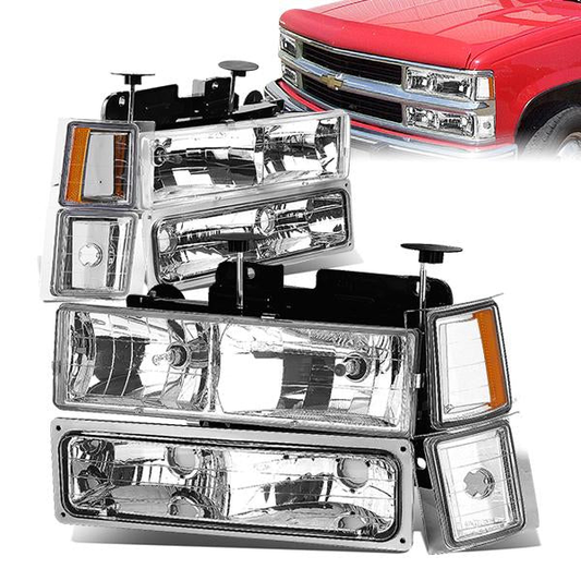 FAROS 94-98 CHEVY C10 2/4-DOOR - 8PC - CHROME HOUSING / AMBER CORNER - 9006 LOW BEAM / 9005 HIGH BEAM