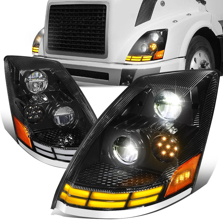 FAROS 03-17 VOLVO VN VNL VNM VNX MODEL TRUCKS - REFLECTOR HIGH / LOW WHITE AMBER LED SWITCHBACK - BLACK