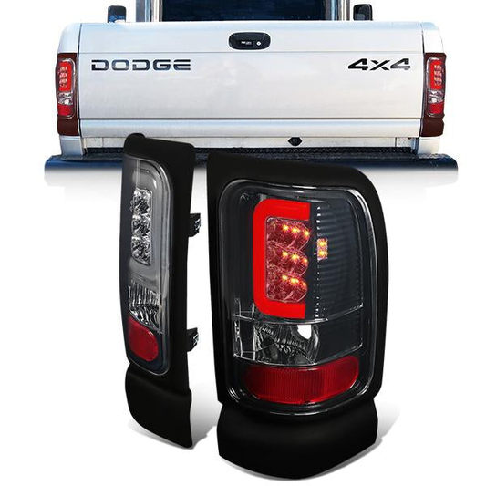 FAROS TRASEROS 94-01 DODGE RAM 1500 / 94-02 DODGE RAM 2500 , 3500 - C-BAR - 3D - U-HALO LED - CHROME / SMOKE