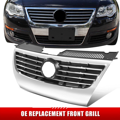 PARRILLA GRILLE - VG PASAT '05-'10/ GRILLE ASS'Y/ MAT-BLACK W/CHROME MOULDING/ W/O PARKING AID,W/O SENSOR H./ (BIG LOGO)