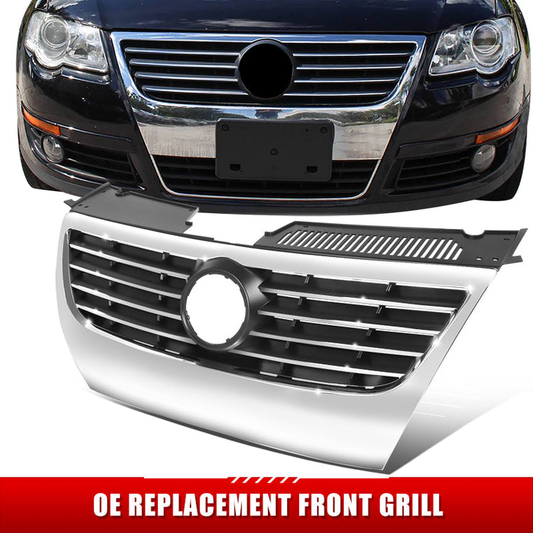 PARRILLA GRILLE - VG PASAT '05-'10/ GRILLE ASS'Y/ MAT-BLACK W/CHROME MOULDING/ W/O PARKING AID,W/O SENSOR H./ (BIG LOGO)