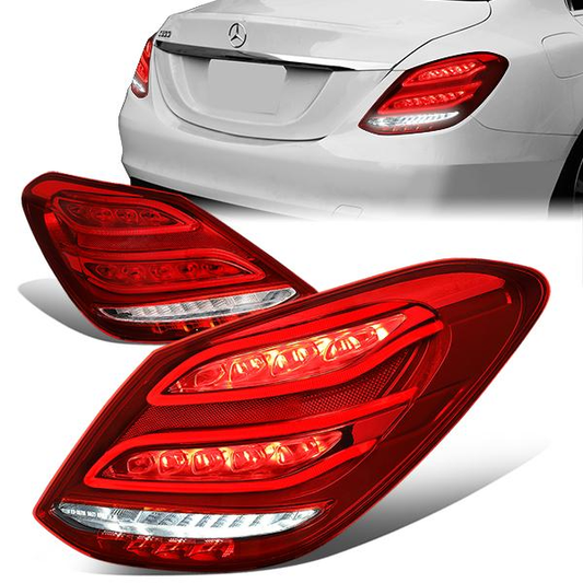FAROS TRASEROS 15-18 MERCEDES C180, MERCEDES C200, MERCEDES C250, MERCEDES C300, MERCEDES C63 AMG / 16-18 MERCEDES C350E / 2015 MERCEDES C400 / 17-18 MERCEDES C43 AMG / 2016 MERCEDES C450 - LED - RED / CLEAR