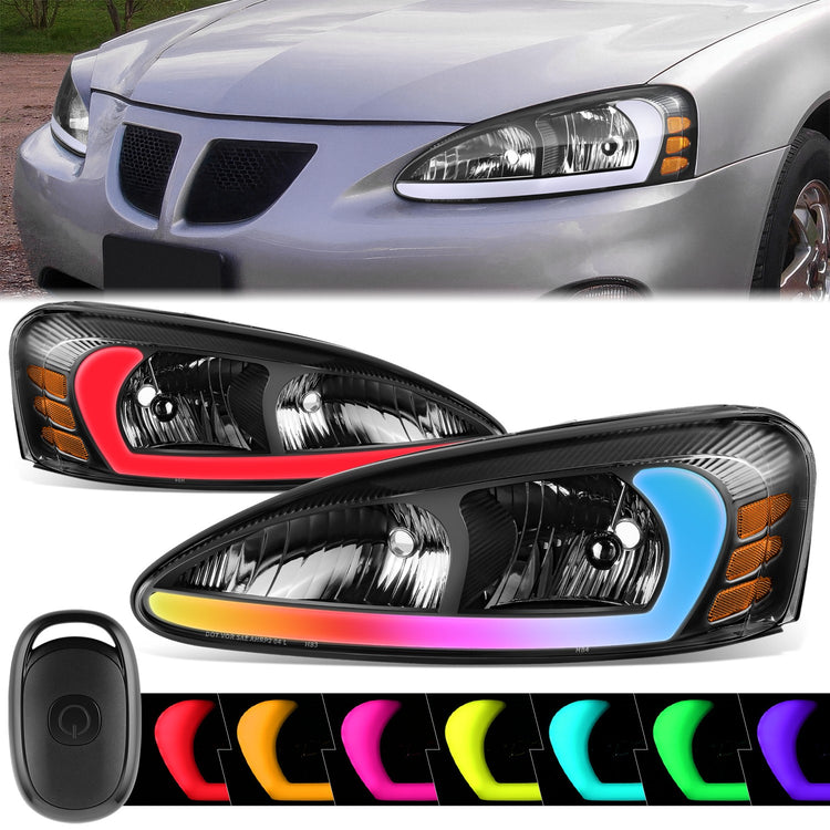 FAROS RGB LED - PONTIAC GRAND PRIX 2004-2008 - 9006 LOW / 9005 HIGH / 194 SIDE MARKER - BLACK HOUSING / AMBER CORNER