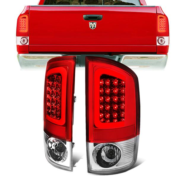 FAROS TRASEROS 02-06 DODGE RAM 1500 / 03-06 DODGE RAM 2500 , 3500 - C-BAR - U-HALO LED - CHROME / RED