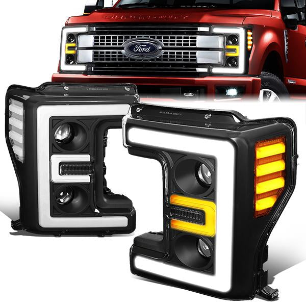 FAROS 17-19 FORD F-250 , F-350 , F-450 , F-550 SUPER DUTY - ONLY FITS HALOGEN HEADLIGHT MODELS - 3D - LED DRL - PROJECTOR - BLACK HOUSING / CLEAR CORNER - H1 LOW BEAM / H1 HIGH BEAM