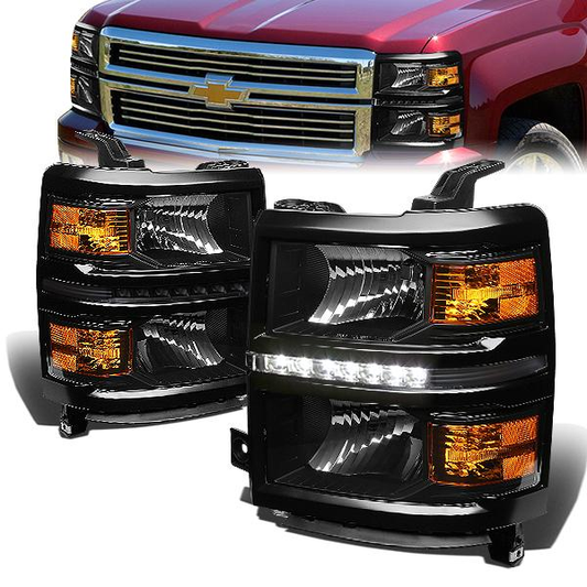 FAROS 14-15 CHEVY SILVERADO 1500, 2500HD, 3500HD 2/4-DOOR - LED DRL - BLACK HOUSING / AMBER CORNER - H11 LOW BEAM / 9005 HIGH BEAM
