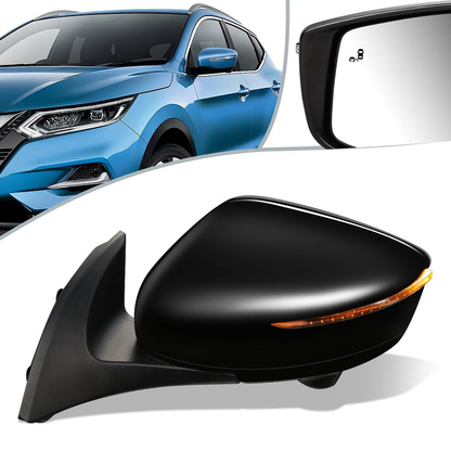 RETROVISOR MIRROR - OEM - 18-19 NISSAN LEAF - POWERED - HEATED - W/ SIGNAL LIGHT - W/ BSD - W/ CAMERA - FOLDING - BLACK MATERIAL - LEFT