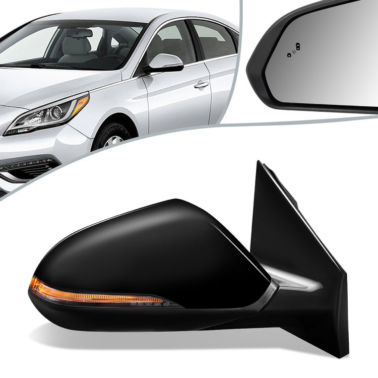 RETROVISOR MIRROR - OEM - 15-17 HYUNDAI SONATA - POWERED - HEATED - W/ SIGNAL LIGHT - W/ BSD - FOLDING - TEXTURED - BLACK MATERIAL - RIGHT