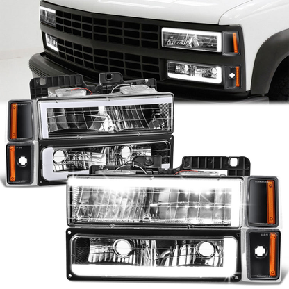 FAROS CLEAR LENS,AMBER REFLECTOR,BLACK HOUSING - 8PCS - LED BAR - 92-93 CHEVROLET BLAZER / 88-93 CHEVROLET C1500 / 92-93 CHEVROLET C1500 SUBURBAN / 88-93 CHEVROLET C2500 / 92-93 CHEVROLET C2500 SUBURBAN / 88-93 CHEVROLET C3500 / 88-93 CHEVROLET K1500 /
