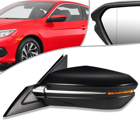 RETROVISOR MIRROR - OEM - 16-18 HONDA CIVIC 4-DR - POWERED - HEATED - W/ SIGNAL LIGHT - FOLDING - W/ ASPHERICAL GLASS - BLACK MATERIAL - LEFT