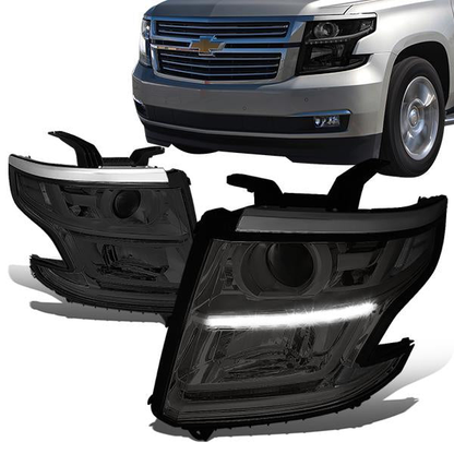 FAROS 15-17 CHEVY SUBURBAN , TAHOE 4-DOOR - PROJECTOR - LED DRL - SMOKE HOUSING / CLEAR CORNER - H11 LOW BEAM / 9005 HIGH BEAM