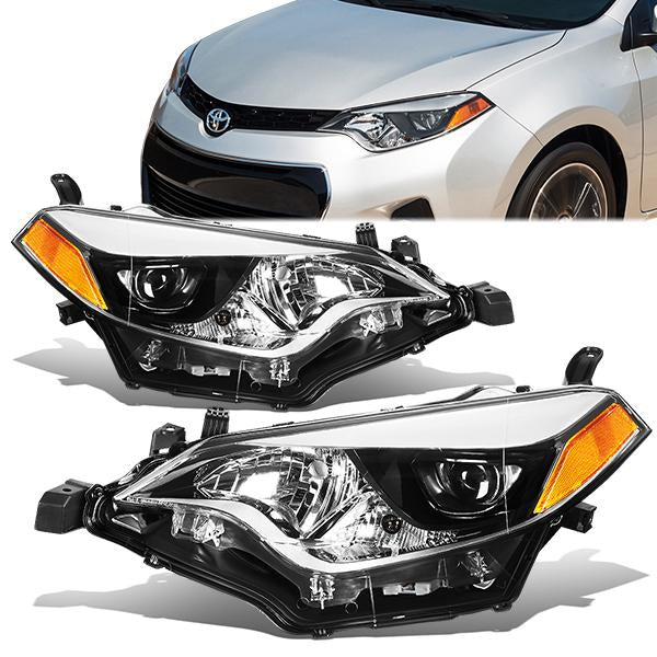 FAROS 14-16 TOYOTA COROLLA SEDAN - PROJECTOR - LED LOW BEAM / 9005 HIGH BEAM - 7444NA TURN SIGNAL - CHROME HOUSING / AMBER CORNER
