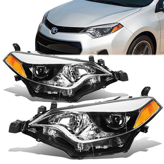 FAROS 14-16 TOYOTA COROLLA SEDAN - PROJECTOR - LED LOW BEAM / 9005 HIGH BEAM - 7444NA TURN SIGNAL - CHROME HOUSING / AMBER CORNER