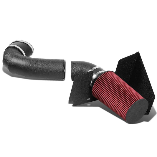 FILTRO DE AIRE DE ALTO FLUJO HEAT SHIELD - 05-09 FORD MUSTANG V8 - RED FILTER - BLACK WRINKLE FINISH PIPING