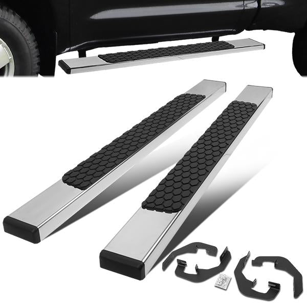 ESTRIBOS 5" - HONEYCOMB STEP PAD - 07-18 CHEVY SILVERADO 1500, GMC SIERRA 1500 / 07-19 CHEVY SILVERADO 2500HD, SILVERADO 3500HD, GMC SIERRA 2500HD, SIERRA 3500HD - REGULAR CAB - CHROME / BLACK