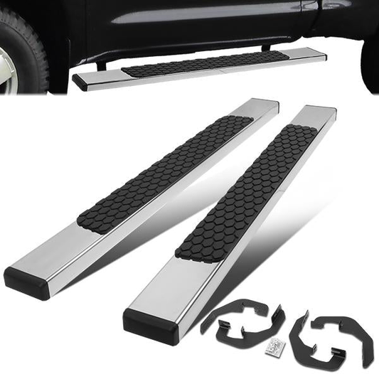 ESTRIBOS 5" - HONEYCOMB STEP PAD - 07-18 CHEVY SILVERADO 1500, GMC SIERRA 1500 / 07-19 CHEVY SILVERADO 2500HD, SILVERADO 3500HD, GMC SIERRA 2500HD, SIERRA 3500HD - REGULAR CAB - CHROME / BLACK