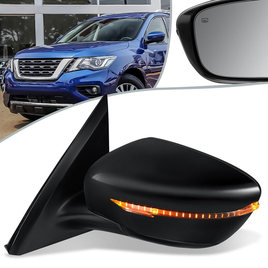 RETROVISOR MIRROR - OEM - 13-16 NISSAN PATHFINDER - POWERED - HEATED - W/ SIGNAL LIGHT - FOLDING - BLACK MATERIAL - LEFT
