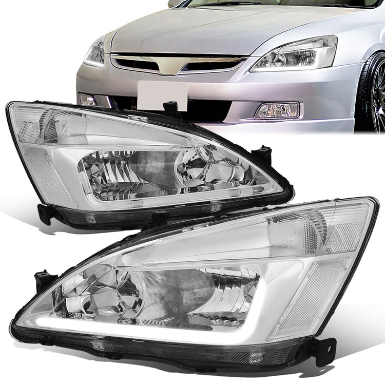 FAROS 03-07 HONDA ACCORD 2/4-DOOR - LED DRL - CHROME HOUSING / CLEAR CORNER - 9006 LOW BEAM / 9005 HIGH BEAM