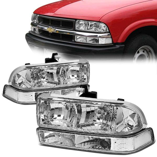 FAROS 98-04 CHEVY S10 / BLAZER - 4PC - 9006 LOW BEAM / 9005 HIGH BEAM - CHROME HOUSING / CLEAR CORNER