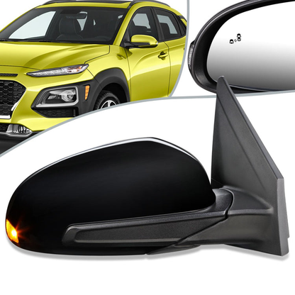 RETROVISOR MIRROR - OEM - 18-20 HYUNDAI KONA - POWERED - HEATED - W/ SIGNAL LIGHT - W/ BSD - FOLDING - BLACK MATERIAL - RIGHT